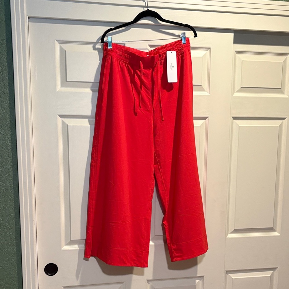Bright Red Wide Leg Drawstring crop athletic Pants
